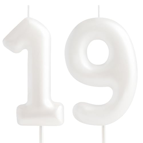 Hongplus Vela de cumpleaños número 19 – Velas blancas de feliz 19 cumpleaños para tartas,...