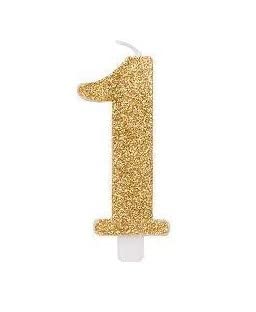 Selección de papelería Varzi desde 1956 Velas Cumpleaños Oro Glitter 15cm (Vela Número 1)