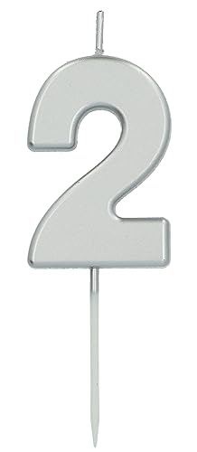 Folat B.V.-Folat 24132 Velas Vela Número 2 Plateado-5 cm Adornos para pasteles cumpleaños,...
