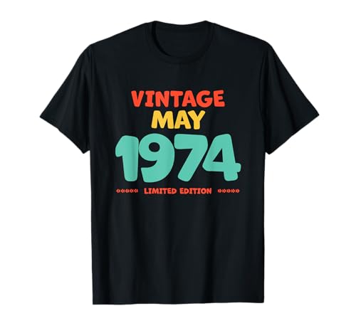 Vintage 1974 May Legend Nacido En Mayo 1974 Cumpleaños Camiseta