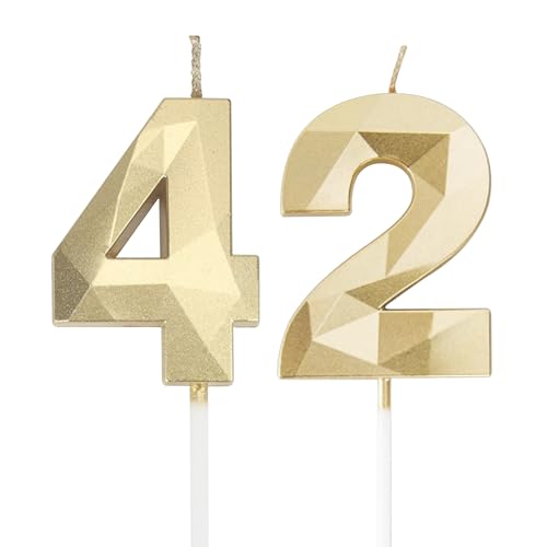 Velas de cumpleaños con números 42,3D, doradas, velas de cumpleaños para tartas, decoración de...