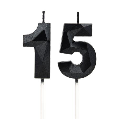 Velas 15 cumpleaños, velas con número negro, decoraciones para tartas de cumpleaños, bodas,...