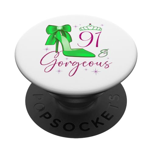 91 y Preciosa Fiesta de cumpleaños de la Reina por 91 cumpleaños PopSockets PopGrip Adhesivo