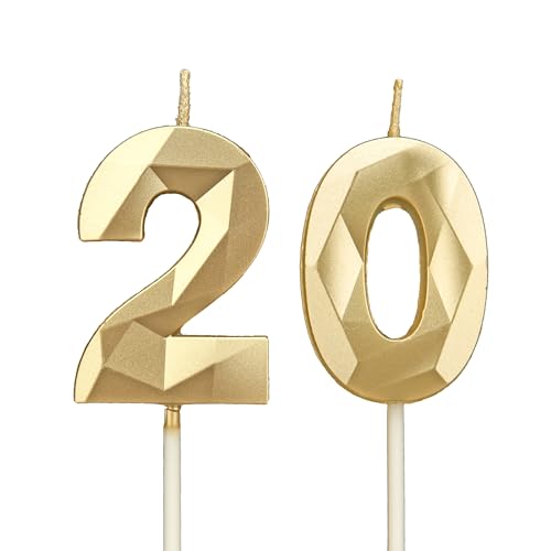 Velas 20 cumpleaños, velas con número oro, decoraciones para tartas de cumpleaños, bodas,...