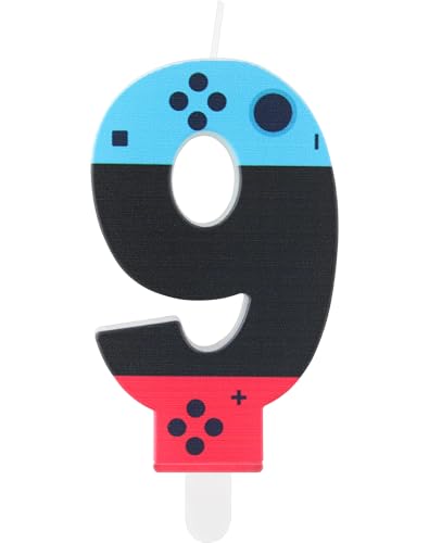 Vela de cumpleaños con controlador de juego, vela azul roja para 9º cumpleaños, decoración de...