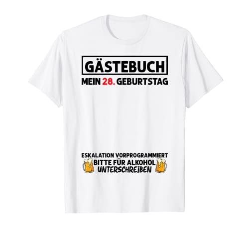 Libro de visitas 28 cumpleaños hombre mujer 28 años 28 cumpleaños Camiseta