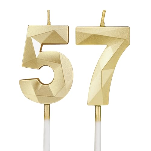 Velas de cumpleaños con números 57,3D, doradas, velas de cumpleaños para tartas, decoración de...