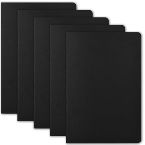 ZCZN Cuadernos A5 Rayado de Kraft Negro, Paquete de 5 Libretas de Notas con Rayas Bloc de Notas...