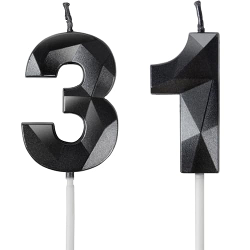 Yiran Velas de Cumpleaños 31 Años Negro, Decoraciones para Hombres y Mujeres, Número 31 3D para...