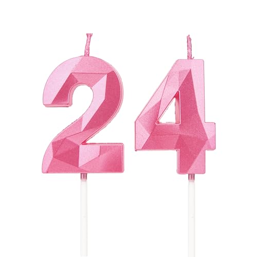 Velas 24 cumpleaños, velas con número rosa, decoraciones para tartas de cumpleaños, bodas,...