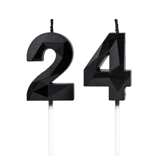 Velas 24 cumpleaños, velas con número negro, decoraciones para tartas de cumpleaños, bodas,...
