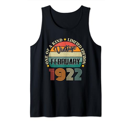 102 Años Vintage Febrero 1922 Cumpleaños 102 Retro Camiseta sin Mangas