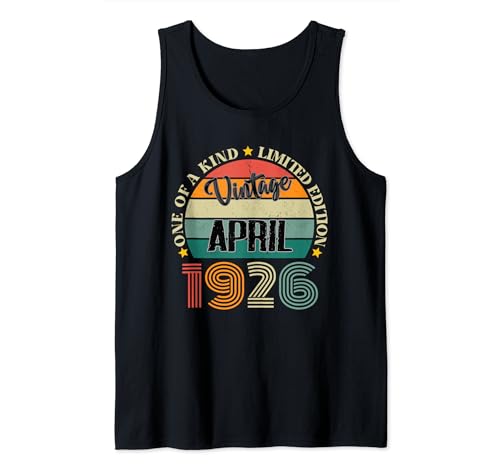 98 Años Vintage Abril 1926 98 Cumpleaños Retro Camiseta sin Mangas