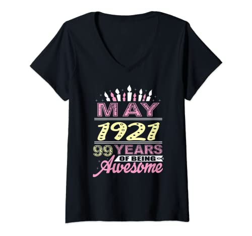Mujer Mayo 1921 99 años de edad 99 cumpleaños fiesta regalo vela Camiseta Cuello V