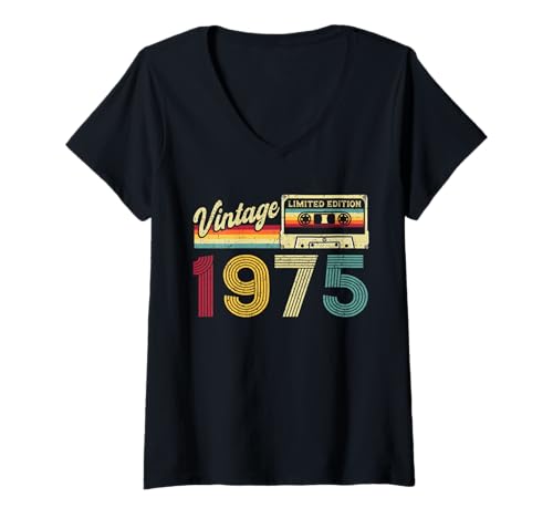 Mujer 51 Cumpleaños 51 Años Hombre Mujer Vintage 1975 Regalo Camiseta Cuello V