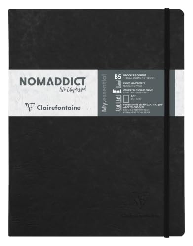 Clairefontaine 794431C Collection Age Bag – Cuaderno elástico cosido negro – B5 19 x 25 cm –...