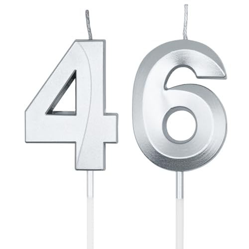 Velas plateadas de cumpleaños número 46 y 64 para tartas, número 46 y 64, decoración de pastel...