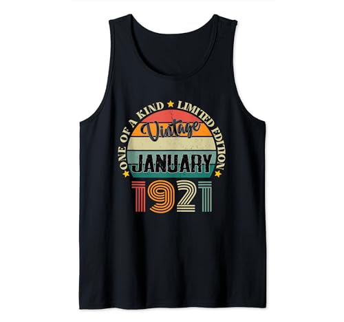103 Años Vintage Enero 1921 Cumpleaños 103 Retro Camiseta sin Mangas