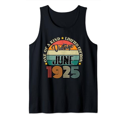 99 Años Vintage Junio 1925 99 Cumpleaños Retro Camiseta sin Mangas