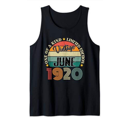 104 Años Vintage Junio 1920 Cumpleaños 104 Retro Camiseta sin Mangas