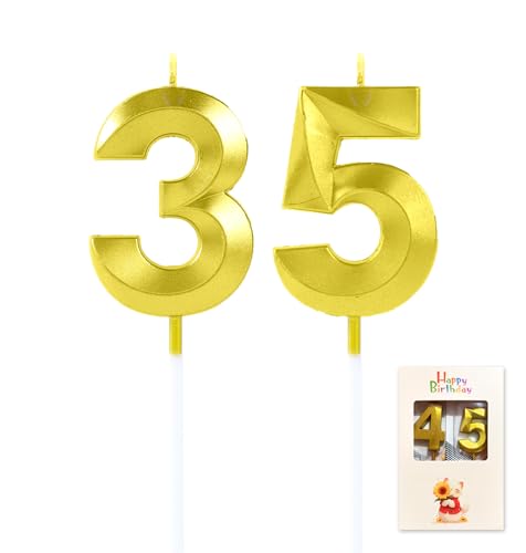 EAKE Velas de cumpleaños número 35 o 53 doradas, decoración para tartas para hombres o mujeres,...