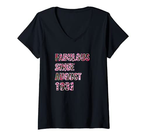 Mujer Idea de regalo de 90 cumpleaños – Fabuloso desde agosto de 1931 Camiseta Cuello V