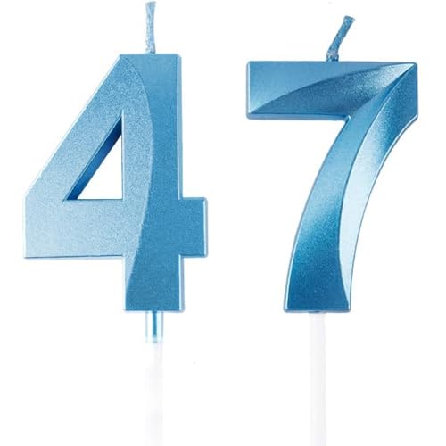 Velas de cumpleaños con números 47/74, velas azules de cumpleaños, velas en forma de números,...