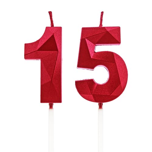 Velas 15 cumpleaños, velas con número rojo, decoraciones para tartas de cumpleaños, bodas,...