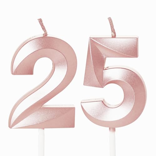 Velas de cumpleaños número 25 de oro rosa para decoración de tartas, para mujer
