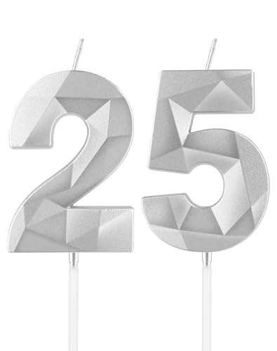 mciskin Velas plateadas de 25 cumpleaños, decoraciones de 25 cumpleaños para niñas y niños,vela...