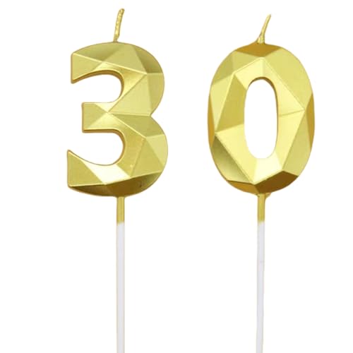 BOBOZHONG Geburtstagskerzen Zahlen 30,Gold Kerzen Geburtstag,Tortendeko Kuchendeko...