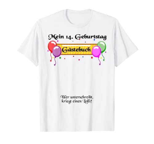 Libro de visitas firmado para cumpleaños de 14 cumpleaños para niños y niñas. Camiseta