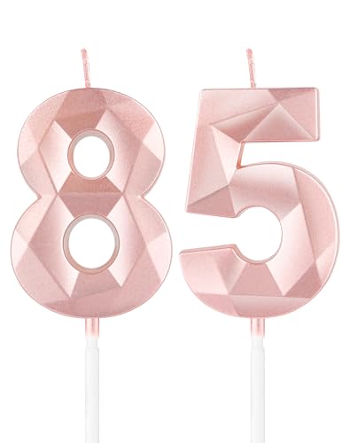Velas de 85 cumpleaños color oro rosa, vela 3D número 85 para pastel, decoraciones de cumpleaños...