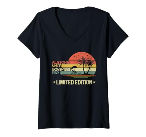 Mujer 32 Años 32 Cumpleaños Impresionante Desde Noviembre 1989 Camiseta Cuello V