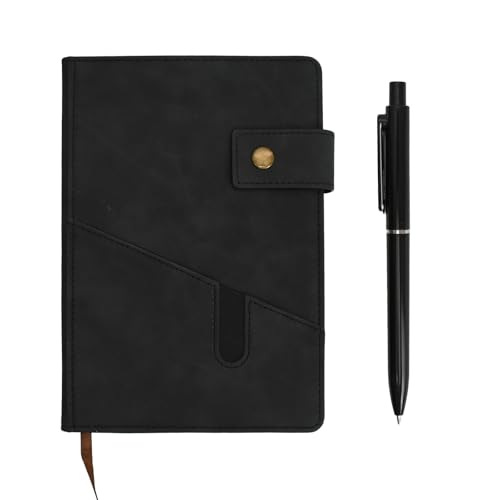 Godneei bloc notas A5 con bolígrafo, Cuaderno negro de piel con 100 hojas, Bloc de notas para...