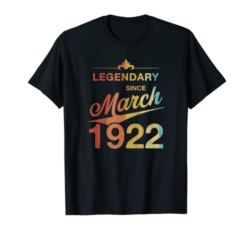 100 cumpleaños Nacido en Marzo de 1922 Vintage 100 años Camiseta
