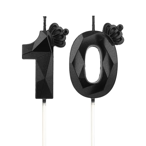 DTXLX Velas 3D cumpleaños Negro números 10 con corona, para tartas, decoración cumpleaños, velas...