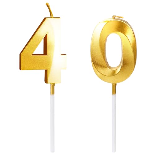 GLADFRESIT Velas digitales doradas para tartas, número 40 para 40 cumpleaños, vela sin humo para...