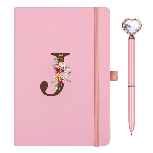 Diario de Viaje con inicial Cuaderno de Cuero con Bolígrafo de Diamante de Corazón, Diario...