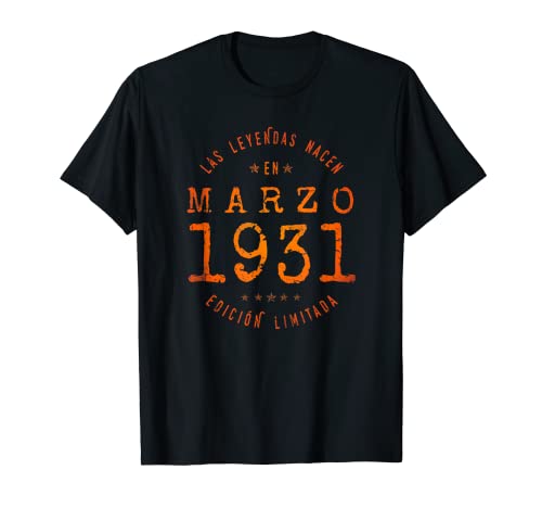 92 años Cumpleaños Las Leyendas nacen en Marzo de 1931 Camiseta