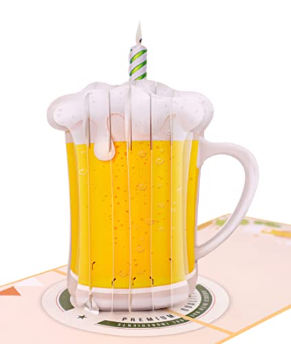 MOKIO® Tarjeta Pop-Up – Cerveza con Vela – divertida tarjeta de felicitación 3D para un cumpleaños, como cupón o para regalos de dinero, Tarjeta regalo emergente con sobre