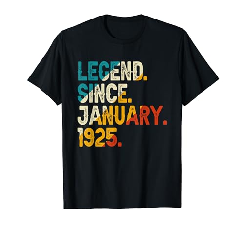 Leyenda desde enero de 1925 99 cumpleaños Vintage 99 años Camiseta