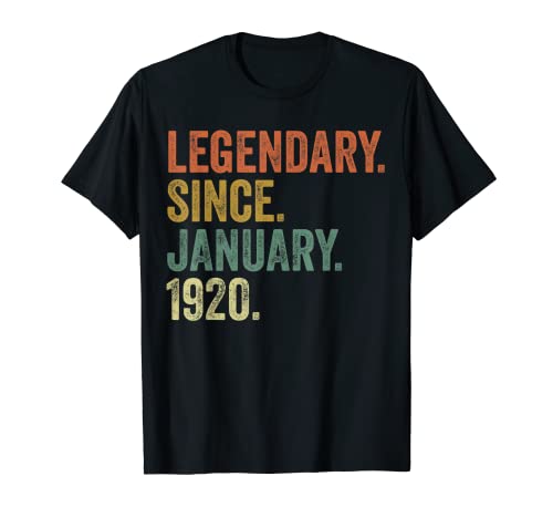 Vendimia Enero 1920 Ropa Retro 100 Cumpleaños Hombres Mujeres Camiseta