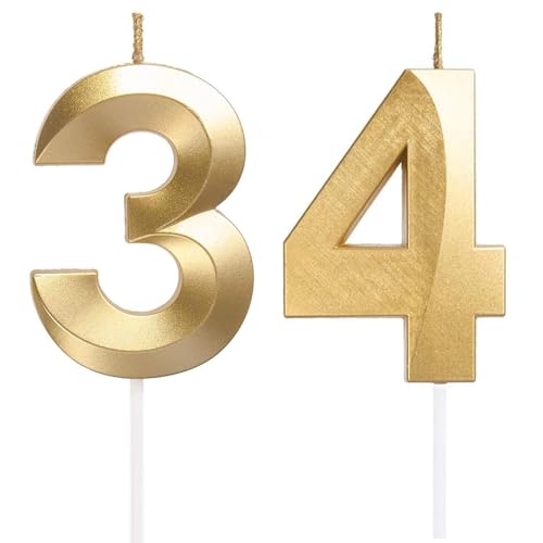 Velas de cumpleaños con números 34/43, velas doradas para cumpleaños, velas en forma de números,...