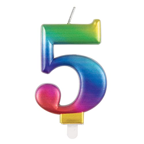 Unique Party 19635 - Vela de cumpleaños (número 5), diseño de arcoíris metálico