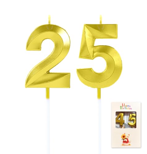 EAKE Velas de cumpleaños número 25 o 52 doradas, decoración para tartas para hombres o mujeres,...