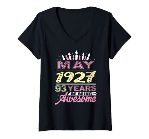 Mujer Mayo de 1927 93 años de edad 93 cumpleaños fiesta regalo vela Camiseta Cuello V