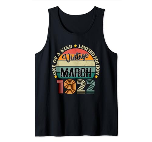 102 Años Vintage Marzo 1922 Cumpleaños 102 Retro Camiseta sin Mangas