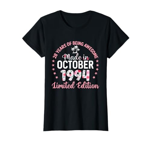 28 años 28 cumpleaños Hecho en Octubre de 1994 Floral Camiseta
