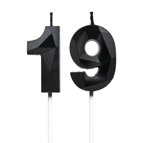 Velas 19 cumpleaños, velas con número negro, decoraciones para tartas de cumpleaños, bodas,...